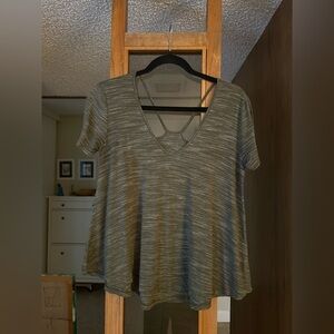 LUSH Olive Short Sleeve Tee with Stripes